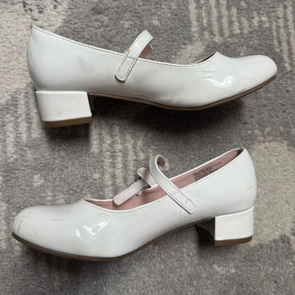 Girls Sonoma White Patent Faux Leather Mary Jane Mini Block Heels